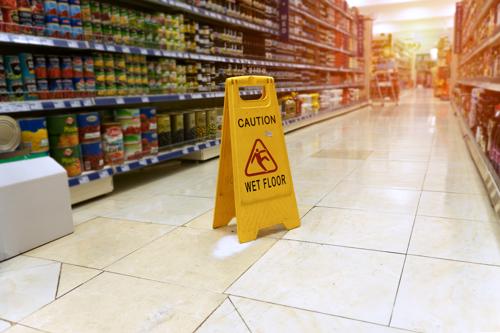 A wet floor in a public supermarket.