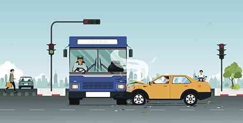Garden City Bus Accident Lawyer This image shows a car crashing into a city bus.