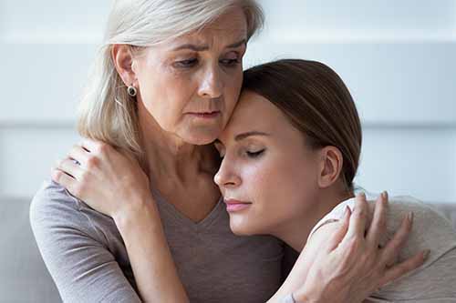 This picture shows an elderly woman and a younger woman grieving. A Flushing wrongful death lawyer at Cellino Law will fight for you.