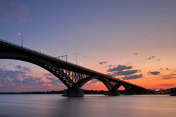 About Us Peace Bridge during sunset in Buffalo NY
