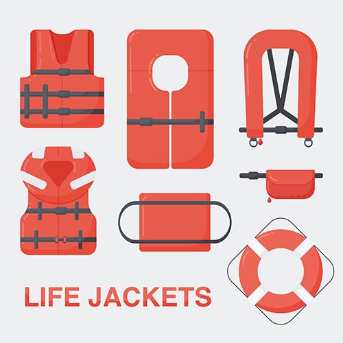 This image shows different types of life jackets.