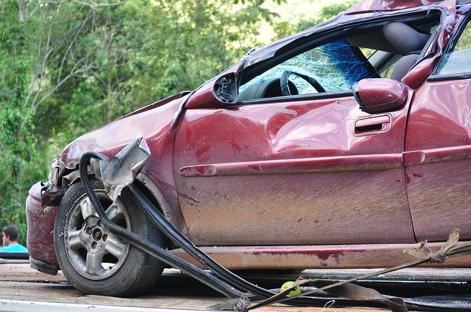 Damaged car that crashed on the road