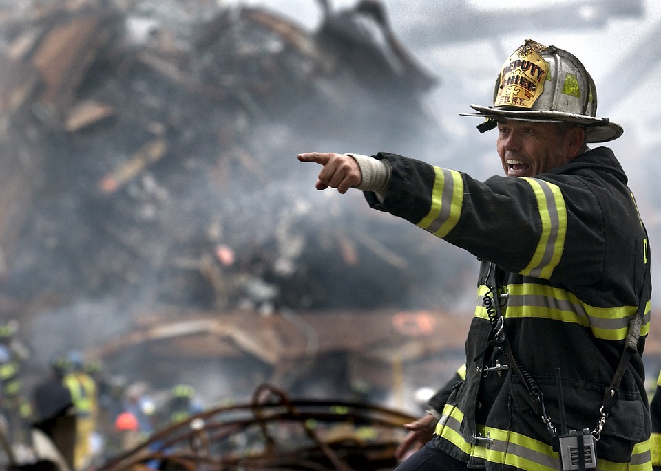 Fireman at a scene of a building collapse in Florida