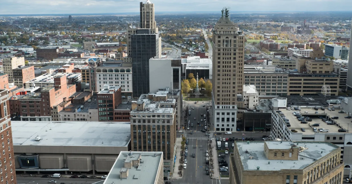 An aerial view of downtown Buffalo NY