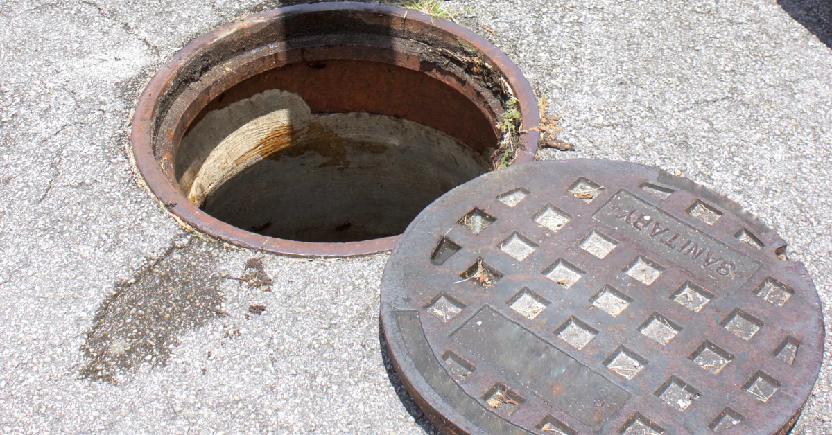 An open manhole cover on a city street
