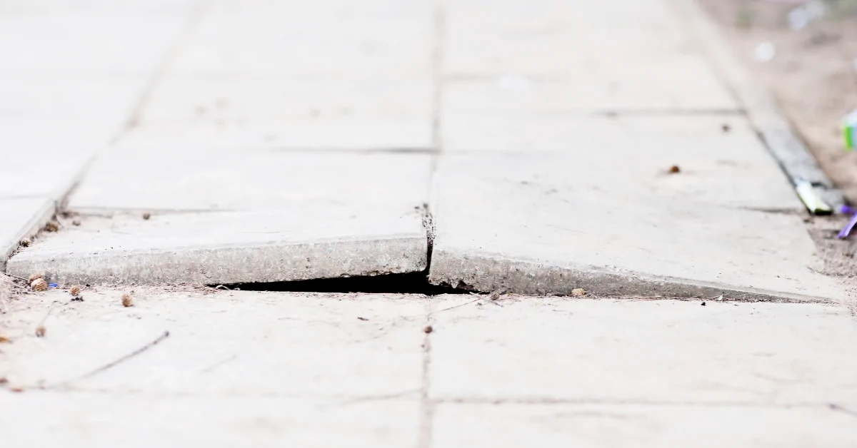 Raised and uneven concrete sidewalk slabs creating a tripping hazard.