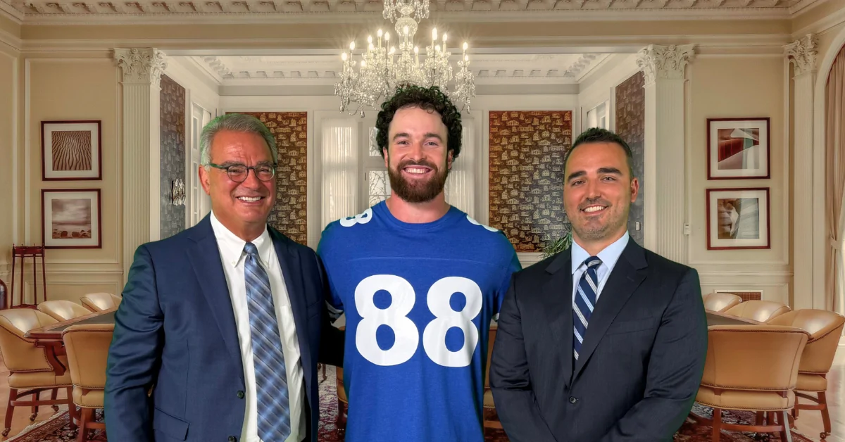 Dawson Knox poses with Ross and Tim Cellino at the Knox Mansion in Buffalo