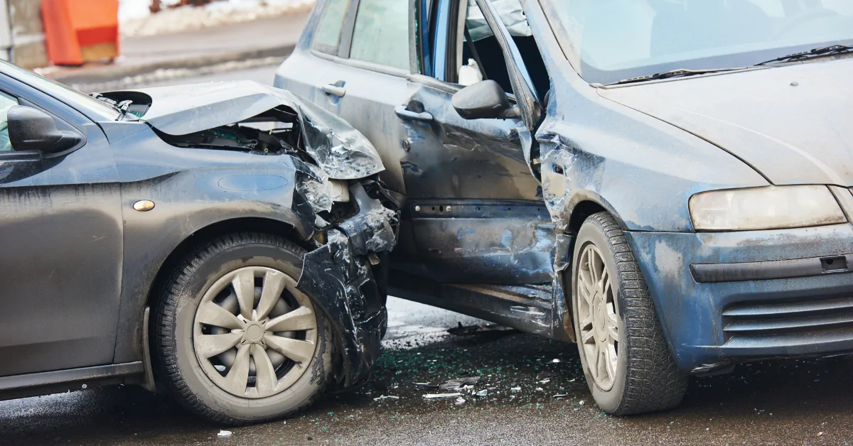 Car crash accident with two vehicles damaged after a collision